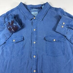 Tommy Bahama Relax Shirt Men's 4XB Blue Long Sleeve Jean Button Linen Blend
